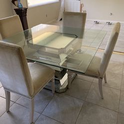 Glass & Mirror Dining Table With 4 chairs