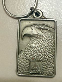 Citgo American Bald Eagle Keychain Vintage 1993 Metal Rectangular Design