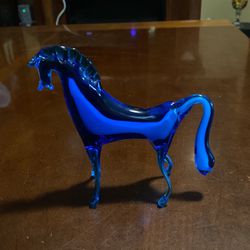 Rainbow Glass Hand Blown Cobalt Horse