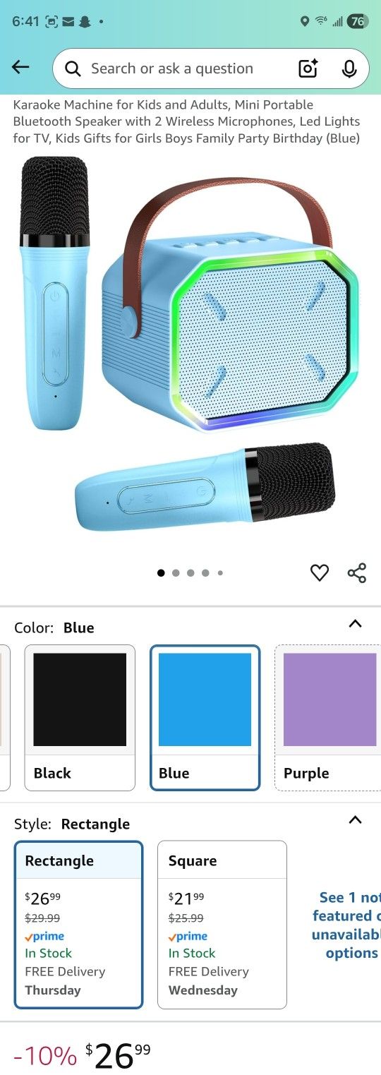 Karaoke Machine for Kids and Adults, Mini Portable Bluetooth Speaker with 2 Wireless Microphones, Led Lights for TV, Kids Gifts for Girls Boys Family 