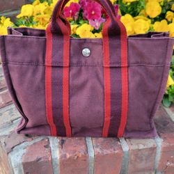 Hermes Burgundy Fourre-Tout PM Canvas Tote 