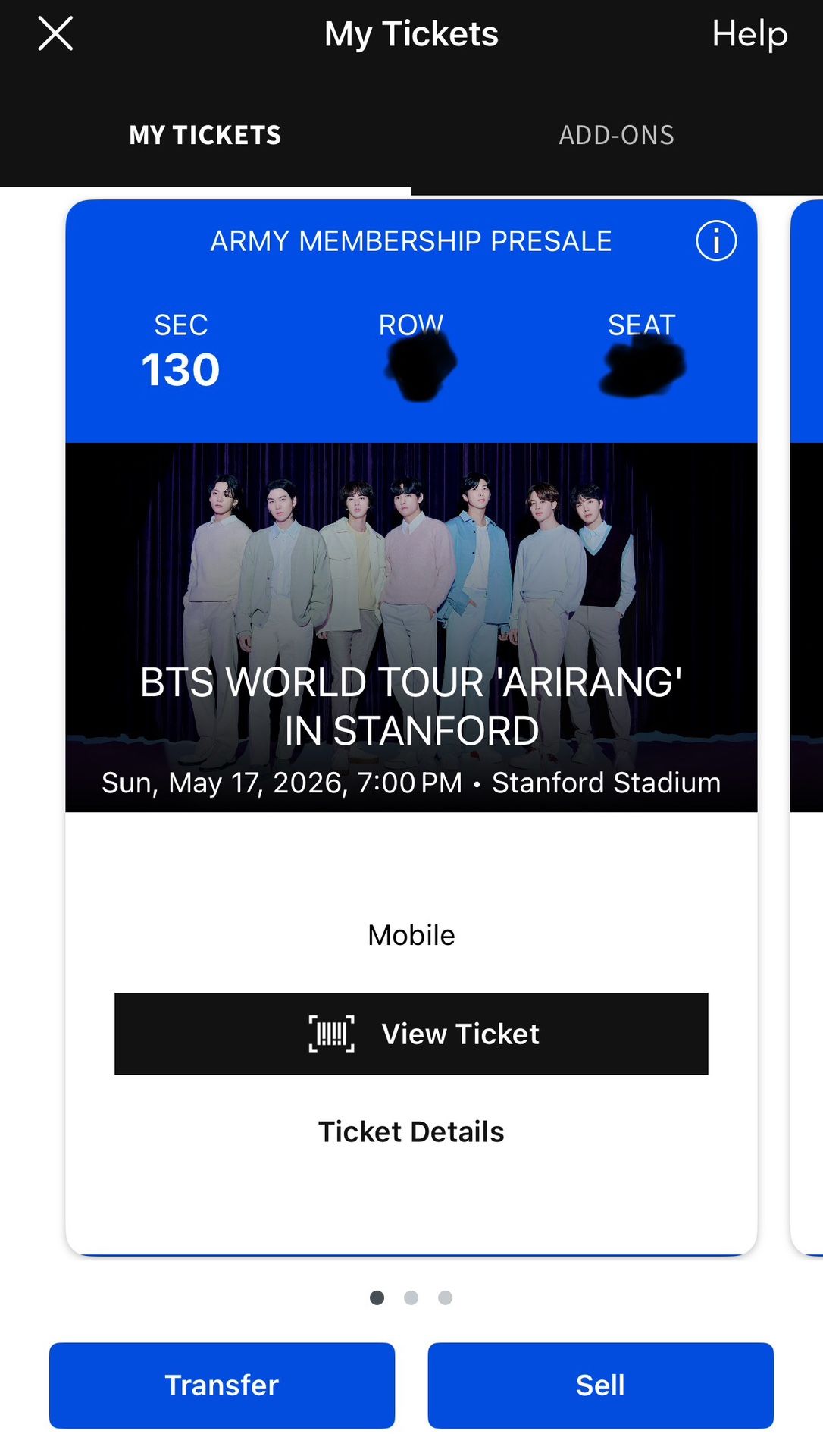 3 BTS Stanford Stadium Sec 130