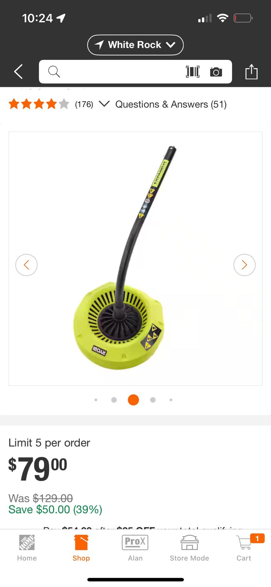 RYOBI 40V HP Brushless Whisper Series 160 MPH 650 CFM Cordless Battery Leaf Blower (Tool Only)