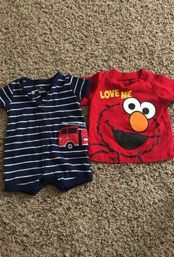 Newborn onesie and Elmo and shirt