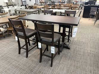 Barrel & Board Homestead Trestle Pub Table - Dark Brown (Tobacco Leaf Finish)
