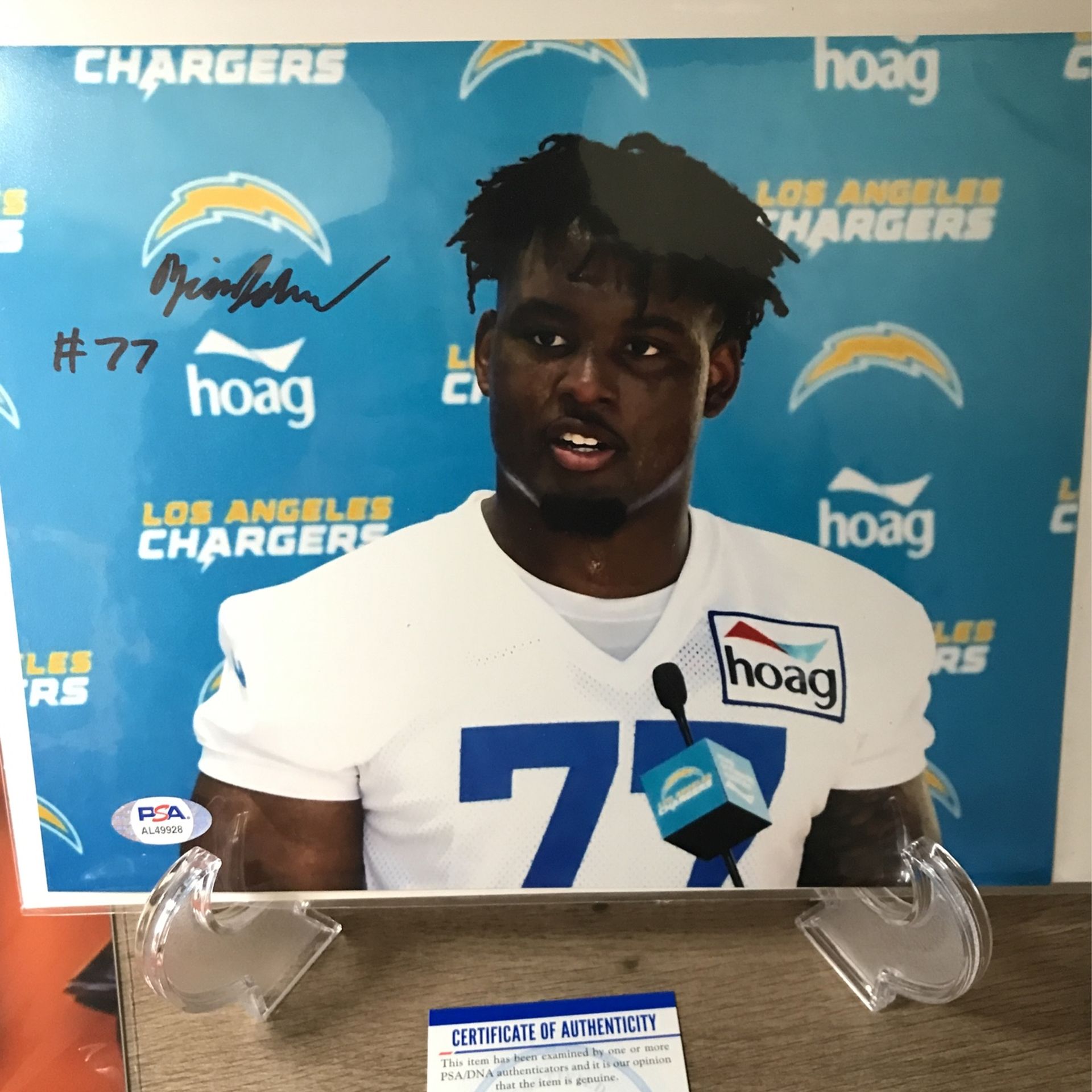 Zion Johnson Signed Chargers 8x10 Photo (PSA)