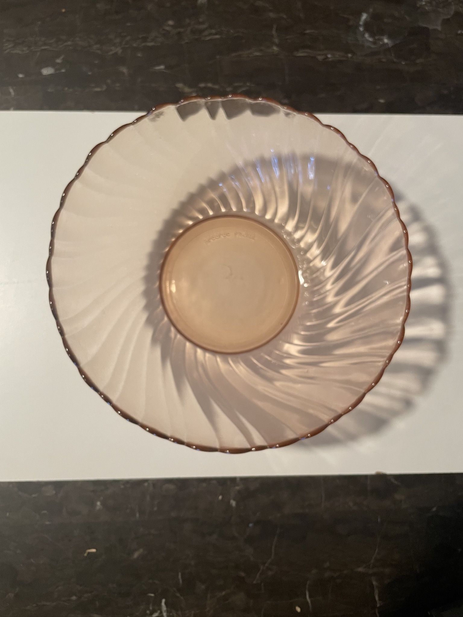 Vintage Pink Swirl ARCOROC Glass Serving Bowl Made in France 9"
