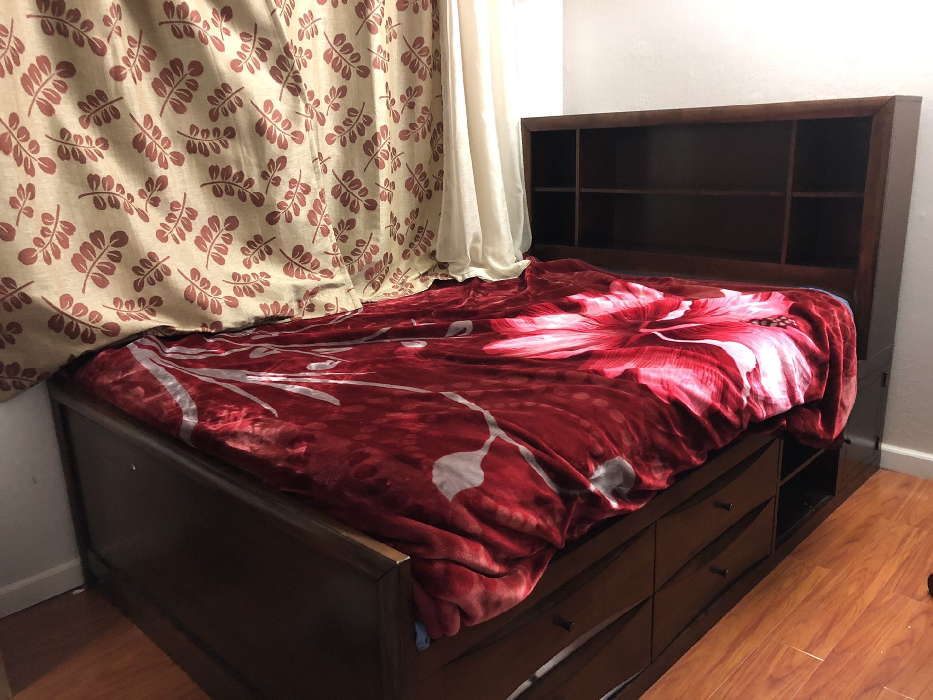 Full size Wooden bedframe with pullout drawers