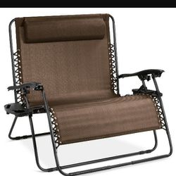 2-Person Double Wide Zero Gravity Chair Lounger w/ Cup Holders, Headrest


