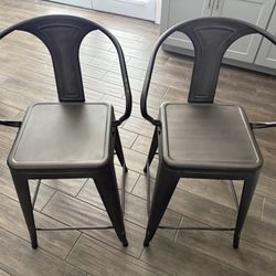 Two Tall Metal Barstools 