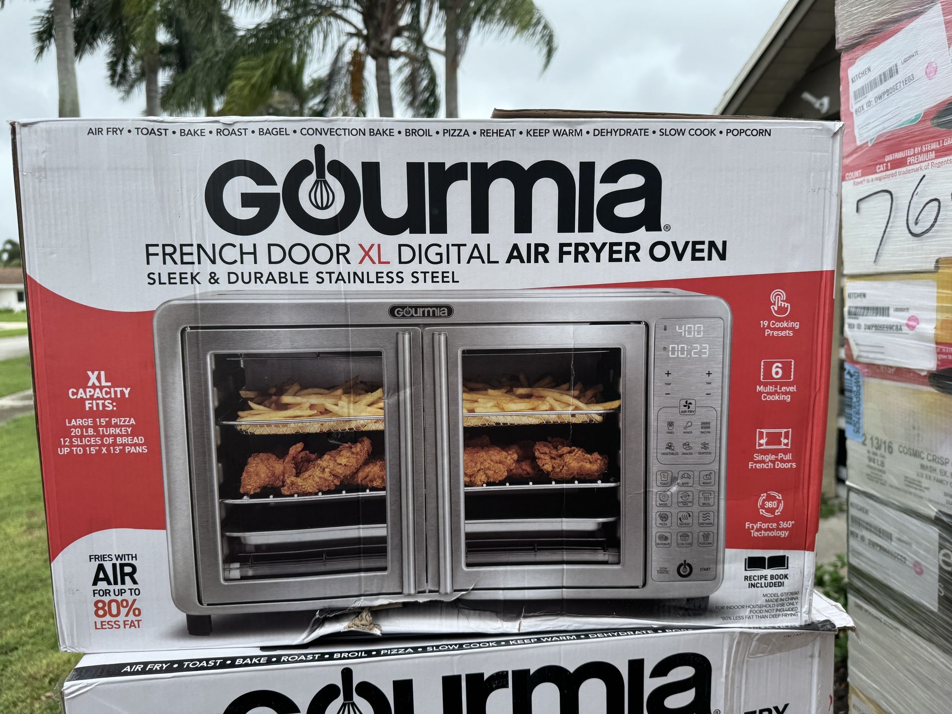 Title: Gourmia XL French Door Digital Air Fryer Oven 19-in-1 Multi-Cooker  Description: The Gourmia French Door XL is a versatile air fryer with 19 se