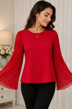 Red Top with pleated bell sleeves, Brand new. Size S