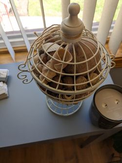 White Wire Birdcage Potpourri Holder, Shabby Chic Decorative Centerpiece