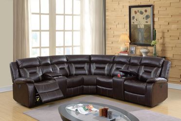 Brand New Espresso Leather Power Reclining Sectional Sofa