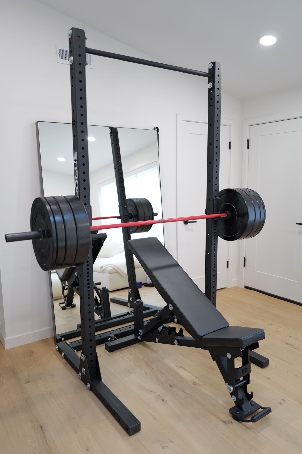 Rogue Squat Stand Rack Barbell Bumper Bench