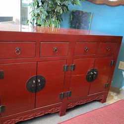 Vintage Red Chinese Credenza 