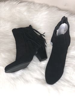 Yellow Box Black Bikendi Fringe Heeled Booties Women’s US Size 8 NWOB