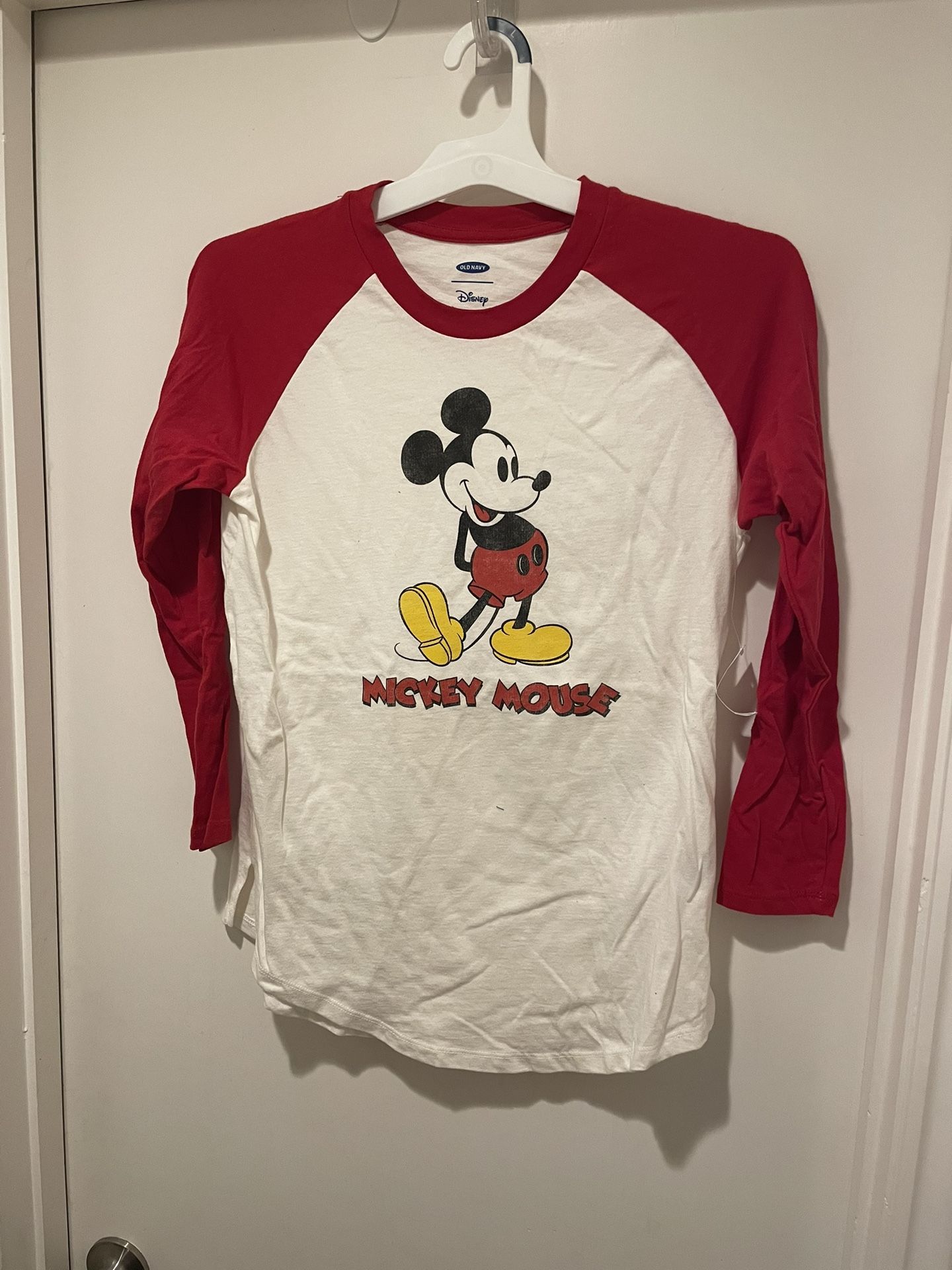 Old Navy + Disney Mickey Mouse Red Long Sleeve Baseball Tee NWT 