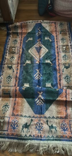 Vintage Camel and Palm Tree Tapestry Rug Size . Length:7 feet Width:11.41 inches