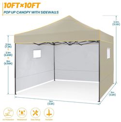 COBIZI 10x10 Pop Up Canopy Tents with Sidewalls (2 available), Khaki