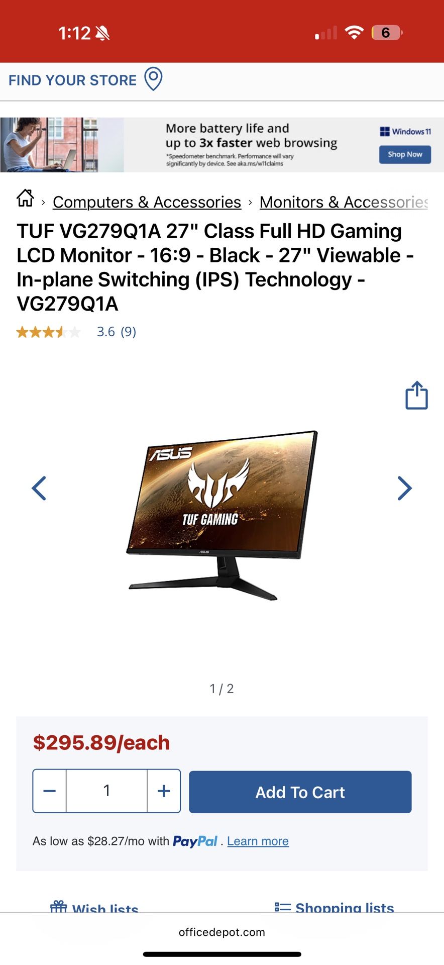 Asus tuff gaming monitor 27in