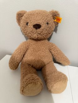 Steiff Teddy Bear Plush Tan Brown Button in Ear Yellow Flag Soft Cuddly