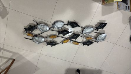 Fish Wall Decor Black Orange Silver Metallic