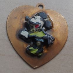 Vintage Early  Walt Disney Prod. Production Minnie Mouse Heart Pendant Necklace Charm 