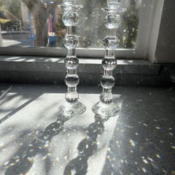 Pair of Gorgeous Tall Lead Crystal Pillar Candle Holdersr