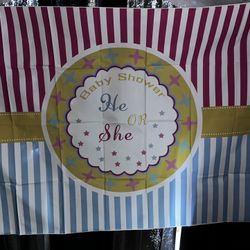 "He or She" gender reveal backdrop