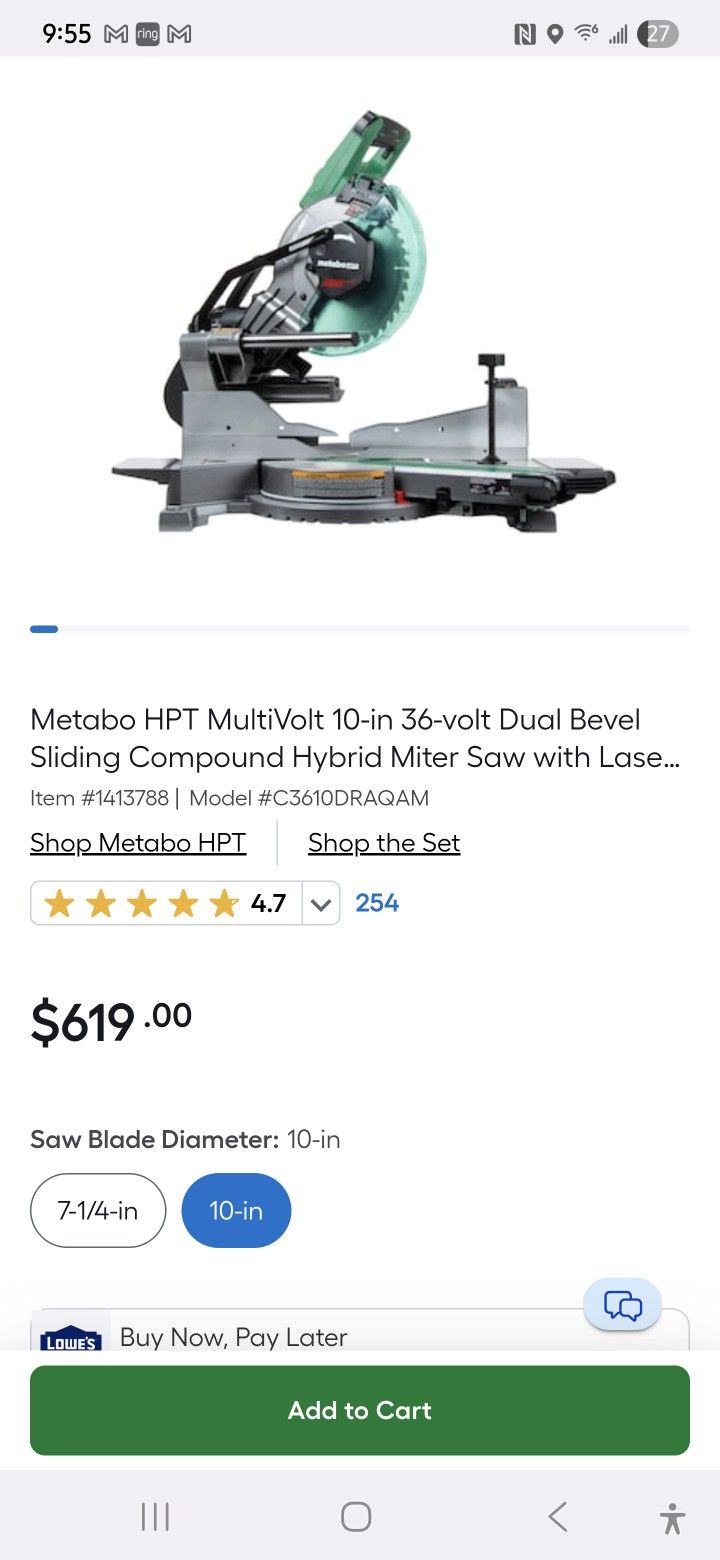 10" Metabo Miter Saw With AC Plug Adapter Included