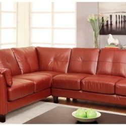 Brand New Mahogany Red Leather Sectional Sofa