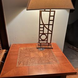 Craftsman Style Table With art deco lamp