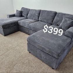 No Tax 2-Pc Corduroy Sectional Sofa With 2 Accent Pillows 