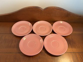 Set of 5 Genuine Fiesta Pink Saucers just under 6” diameter 