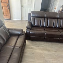New Reclining Couch / Love Seat.  Brown Leather.  Free Delivery!