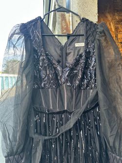 Va va voom women’s silver glitter pleated v -neck long sleeves maxi dress-m