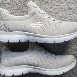 Skechers  Womans Sneakers Summits Heathered Bungee Taupe/pink Size 10