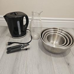 Kitchenware Bundle, Mixing Bowls, Electric Kettle, Pitcher, can Opener