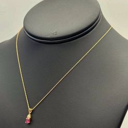 Jewelry 14k yellow gold natural diamond ruby stone 0.33CTW necklace chain 16.00" 1.00mm width