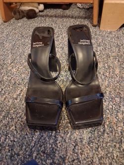 Jeffrey Campbell Black Square Toe Heeled Sandals