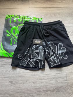 Black Graffiti Print Shorts with Rope Drawstring