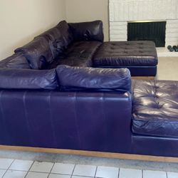 Quality Feather 🪶 Filled Leather Eggplant 🍆 Purple Sectional Couch Sofa Furniture 