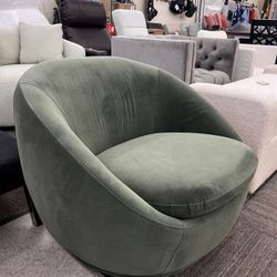 Mira Swivel Chair, Olive Velvet, New