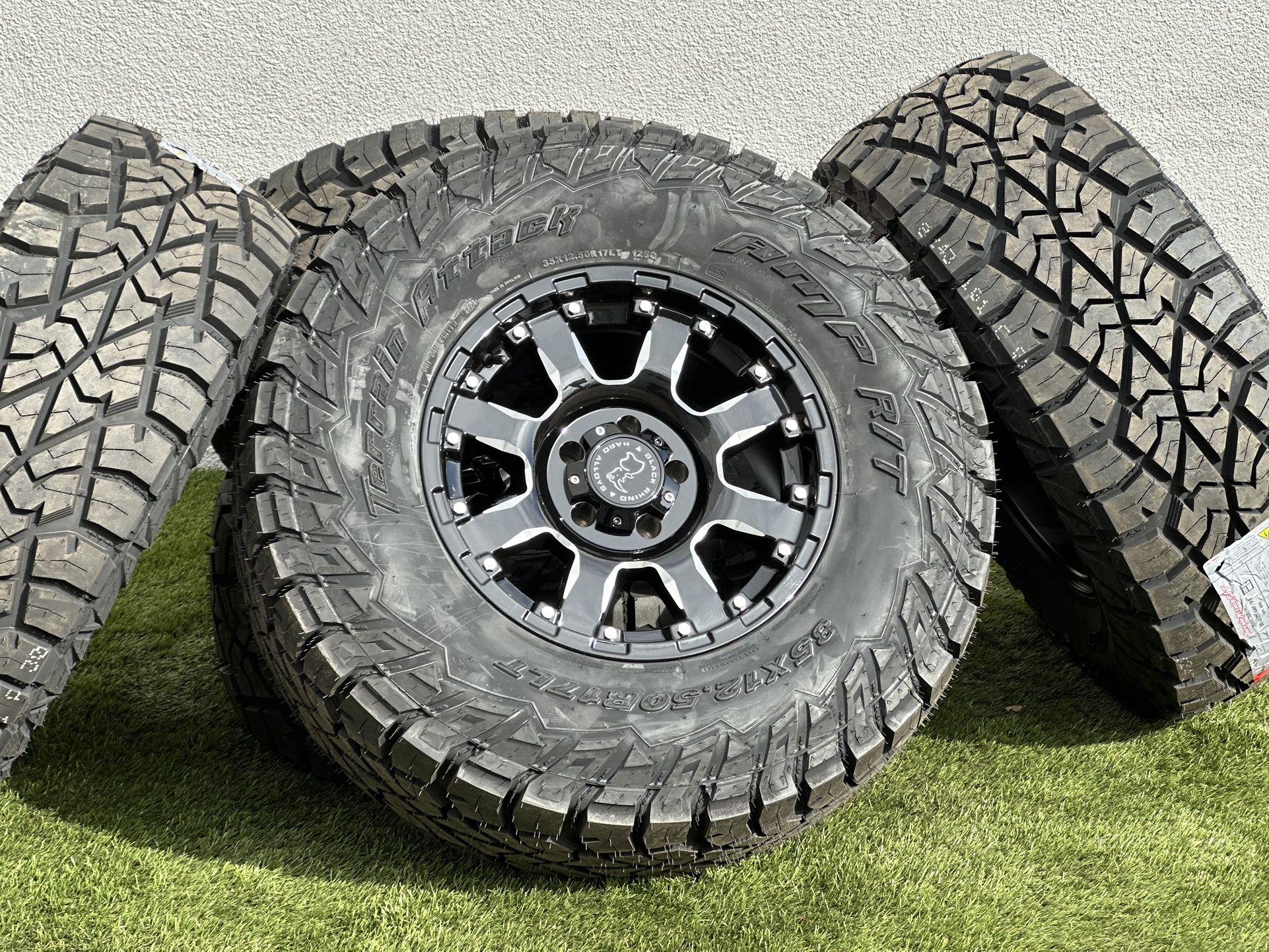 NEW 35” Set of 5 Jeep Wrangler Wheels Black Rhino 5x127 Rims 392 Gladiator JL AMP R/T Tires Sahara Rubicon