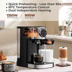 Espresso Machine 20 Bar, Super Compact Espresso Maker Stainless Steel with Touch Screen, Professional Coffee Machine, Automatic Milk Frother for Cappu