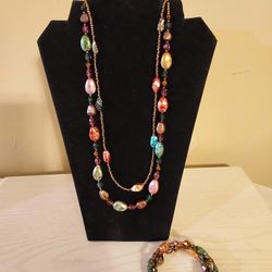 Colorful Beaded Long Necklace & Bracelet