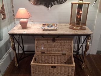 Marble Top Console Table with Brass Legs