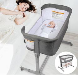 3 in 1 Baby Bassinet, Bedside Sleeper, & Playpen, Easy Folding Portable Crib (Grey)-