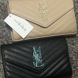 Clutch Handbag in Black & in Beige with Gold Chain